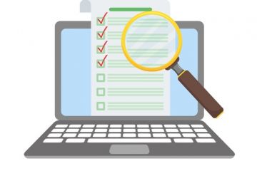 A laptop with a checklist and a magnifying glass, illustrating author transparency A laptop with a checklist and a magnifying glass, illustrating author transparency