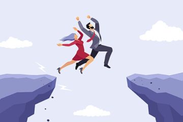 Two people leap across a chasm, symbolising the jump from TPS to USS