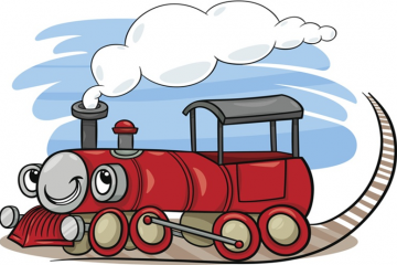 A cartoon steam locomotive
