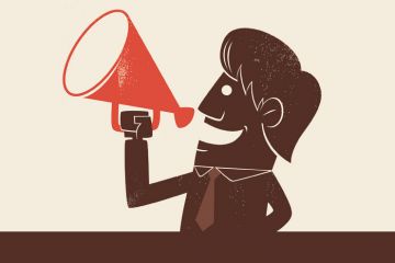 Man speaking through megaphone (illustration)