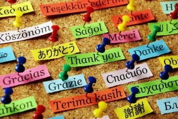 Many languages pinned to board