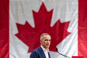Prime minister of Canada and Liberal Party leader Mark Carney delivers a speech to supporters during a rally on 23 April 2025 in Surrey, Canada.