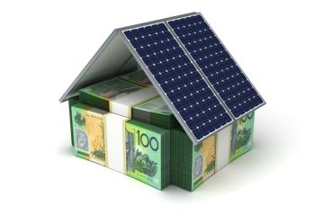 A house made of Australian $100 bills, with solar panels on the roof, symbolising greener business schools