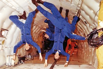 NASA astronauts, weightlessness training, Boeing KC-135 Stratotanker, 1978 NASA astronauts, weightlessness training, Boeing KC-135 Stratotanker, 1978