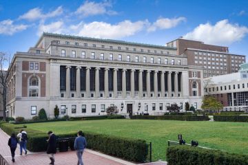 Centre of the campus of Columbia University in Manhattan, looking south towards the Butler Library Building New York City, USA - November 15, 2021 The center of the campus of Columbia University in Manhattan, looking south towards the Butler Library Building.