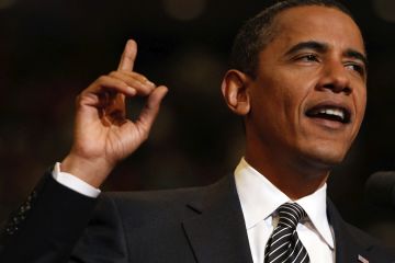 Obama raising hand