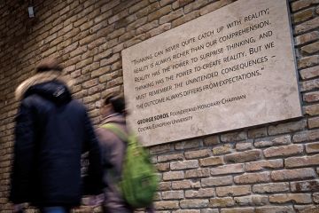 Students enter the Central European University on January 17, 2019 in Budapest Hungary