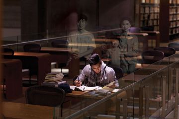 Studying in library