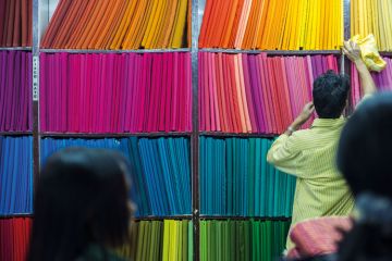 People browsing fabric shop, Kathmandu