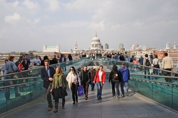 People on Millennium Bridge, London People on Millennium Bridge, London