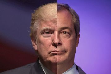 Portrait montage of Donald Trump and Nigel Farage Portrait montage of Donald Trump and Nigel Farage