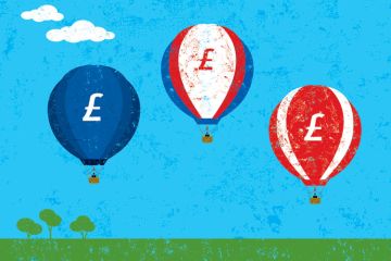 Pound symbol balloons (fee rise) illustration Pound symbol balloons (fee rise) illustration