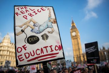 Banner reading 'The real price of education: debt' Banner reading 'The real price of education: debt'