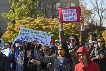 Students of American University attend a campus protest against ongoing Israeli attacks on Gaza Students of American University attend a campus protest against ongoing Israeli attacks on Gaza