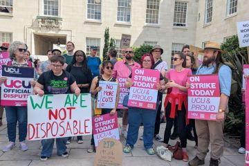 Academics rally at the University of Nottingham in protest at planned cuts