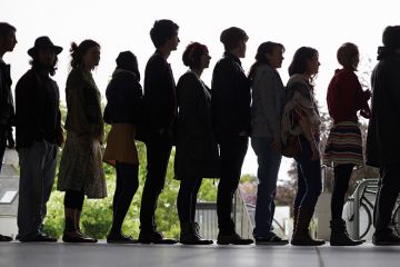 Queue of people in silhouette Queue of people in silhouette