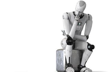 Robot in thinker pose Robot in thinker pose