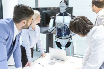 A robot gives a seminar