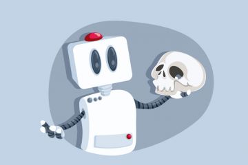A robot holds a skull like Hamlet A robot holds a skull like Hamlet, symbolising humanities in the digital era