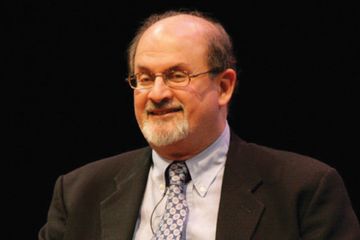 Salman Rushdie speaking during interview