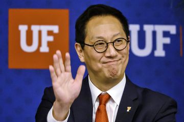 Santa Ono attends a Faculty Forum while visiting the University of Florida on Tuesday, 6 May 2025, in Gainesville. Florida, USA