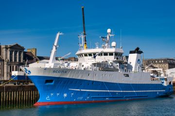 Scottish Government's fisheries research vessel MRV Scotia arriving at Lerwick, Shetland Scottish Government's fisheries research vessel MRV Scotia arriving at Lerwick, Shetland