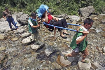A person in a sedan chair A person in a sedan chair