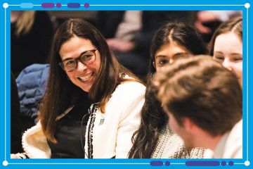Sian Beilock, Dartmouth College president, speaking with students who participated in the StoryCorps One Small Step initiative Sian Beilock, Dartmouth College president, speaking with students who participated in the StoryCorps One Small Step initiative