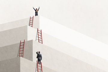 A many-levelled edifice with ladders between levels, illustrating the skills system