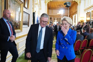 UK Prime Minister Keir Starmer and President of the European Commission, Ursula von der Leyen attend a press conference at the UK-EU summit at Lancaster House on 19 May 2025 in London, England