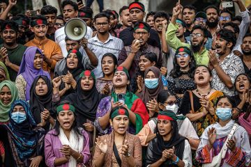 Students chant slogans as they protest to demand accountability and trial against Bangladesh's ousted Prime Minister Sheikh Hasina, near Dhaka University in the capital on August 12, 2024 Students chant slogans as they protest to demand accountability and trial against Bangladesh's ousted Prime Minister Sheikh Hasina, near Dhaka University in the capital on August 12, 2024