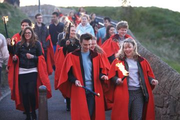 Students gathered at St Andrews Castle Students gathered at St Andrews Castle