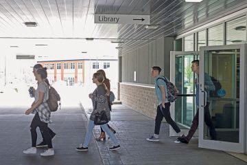 Students leaving library