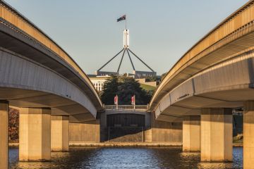 Sunrise Skyline at Commonwealth Bridge in Canberra