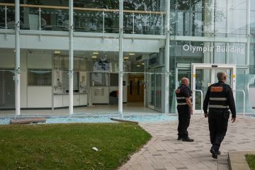 Buildings within Teesside University have their windows smashed as far-right activists hold a demonstration in Middlesbrough on August 04, 2024 Buildings within Teesside University have their windows smashed as far-right activists hold a demonstration in Middlesbrough on August 04, 2024