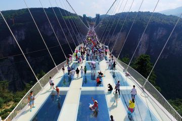 Glass-bottom bridge at Zhangjiajie Grand Canyon