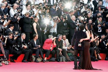 Paparazzi taking photos of stars on red carpet