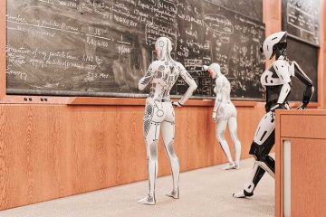 Robots at a blackboard