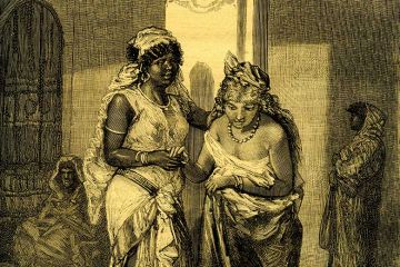 Women’s bath, hammam, in Morocco, Africa, historic print from 1877