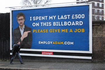 A billboard with a job plea advertisement