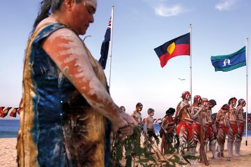 Traditonally dressed Australian Aboriginal performers participate in a ‘Corroboree’