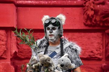 A demonstrator dressed as a "homeless koala" attends a climate protest rally in Sydney on December 11, 2019 A demonstrator dressed as a "homeless koala" attends a climate protest rally in Sydney on December 11, 2019