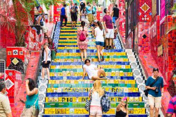 Tourists visiting Selaron stairway, Rio de Janeiro, Brazil Tourists visiting Selaron stairway, Rio de Janeiro, Brazil