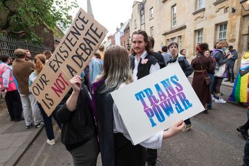 A group of pro-trans rights advocates are peacefully protesting outside the Oxford Union in objection to the invitation of former University of Sussex professor Kathleen Stock as a speaker.