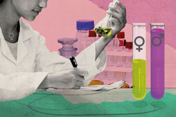 Illustration of scientist and test tubes