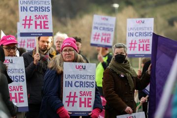 Members of UCU Scotland rally outside the Scottish Parliament against threatened job cuts on 29 January 2025 in Edinburgh, Scotland Members of UCU Scotland rally outside the Scottish Parliament against threatened job cuts on 29 January 2025 in Edinburgh, Scotland
