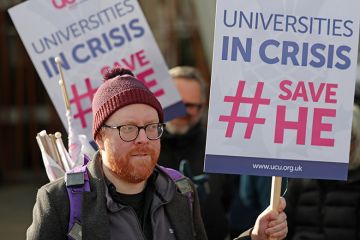 Members of UCU protest against threatened job cuts, 2025.