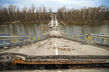 A destroyed bridge in Ukraine A destroyed bridge in Ukraine