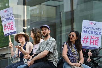 Edinburgh University staff and supporters at George Square strike and rally over funding cuts that are expected to result in redundancies, June 2025.