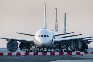 Warsaw, Poland -17032020 Airlines Coronavirus, LOT Polish Airlines Boeing 787's grounded at Warsaw chopin Airport due to the global pandemic